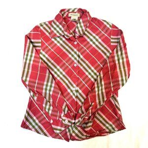 Burberry Girls 8Y Classic Pink Green Plaid Button Up Long Sleeve Shirt Kids